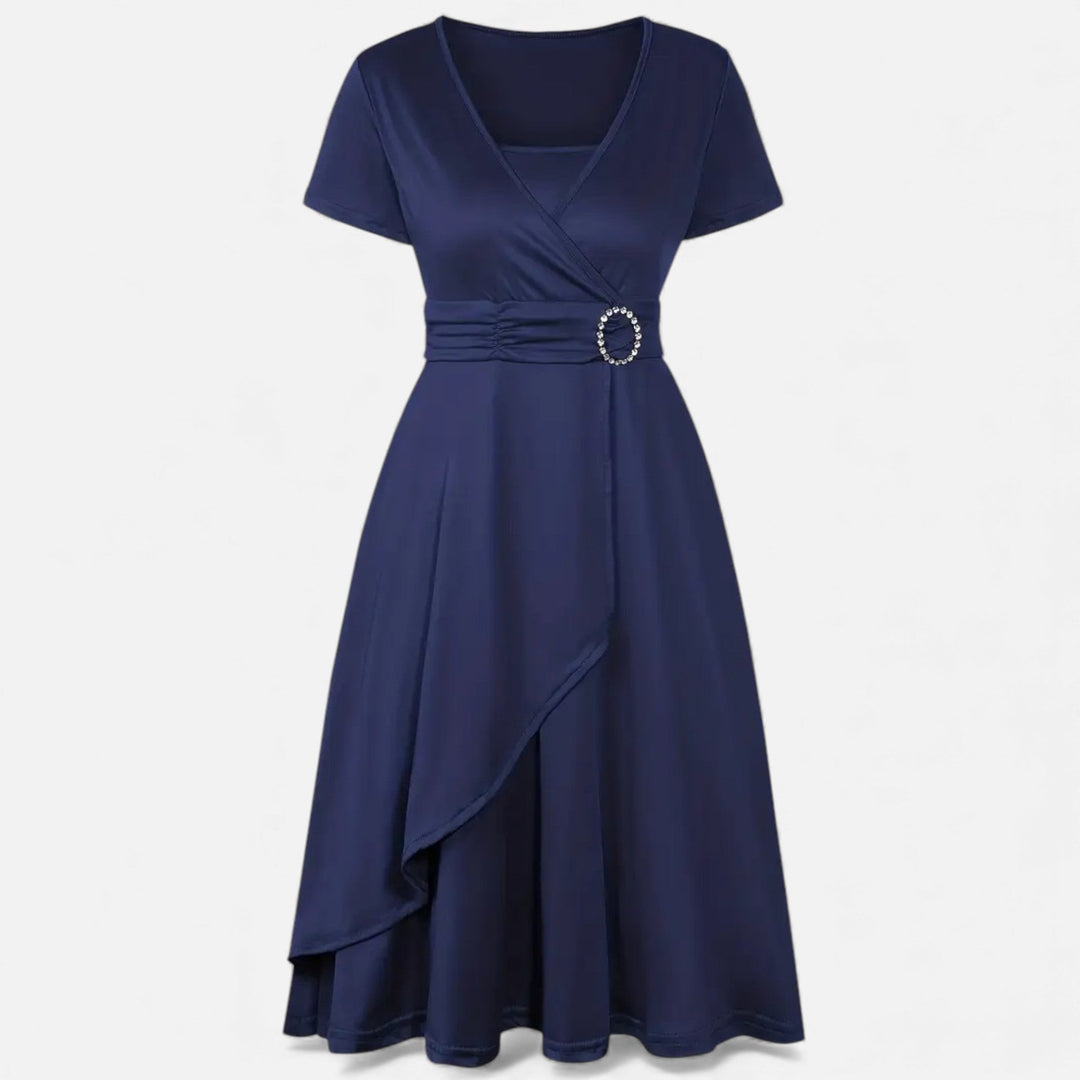 Valantomode | Women’s V-Neck Evening Dress with short sleeves