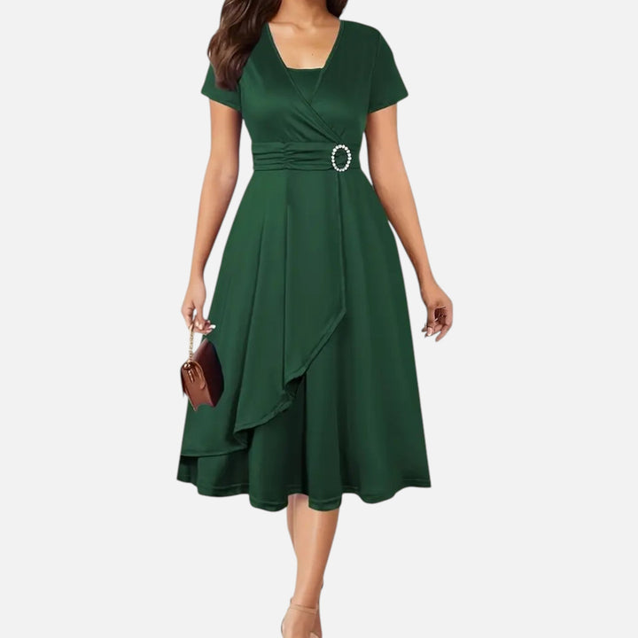 Valantomode | Women’s V-Neck Evening Dress with short sleeves