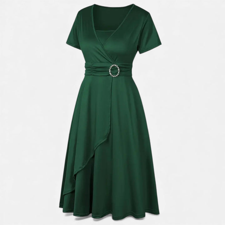 Valantomode | Women’s V-Neck Evening Dress with short sleeves