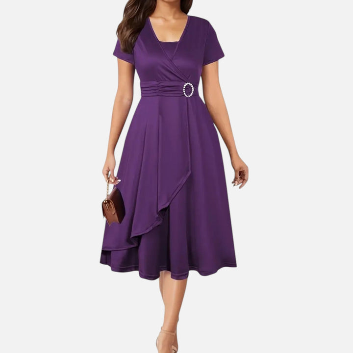 Valantomode | Women’s V-Neck Evening Dress with short sleeves