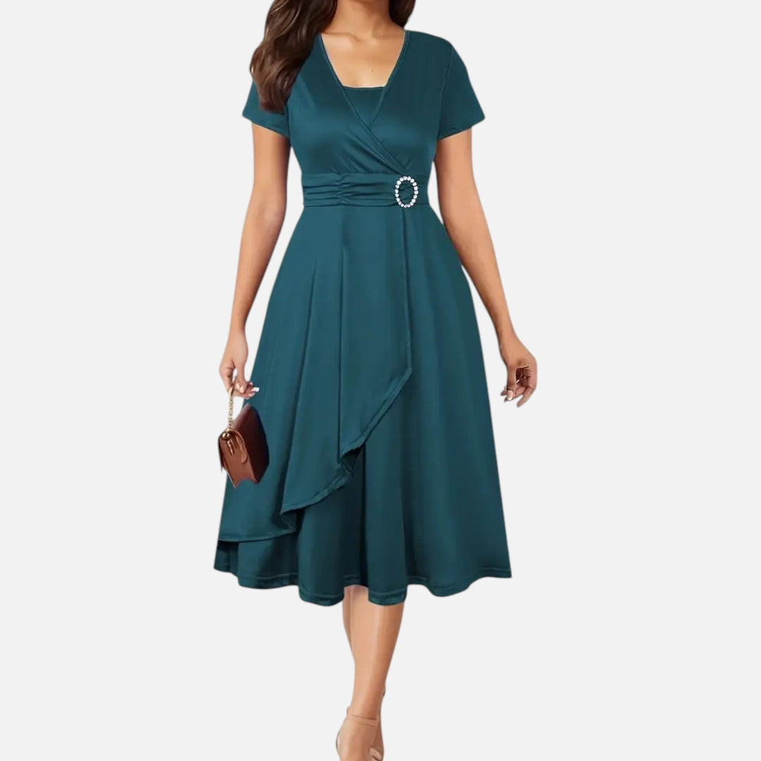 Valantomode | Women’s V-Neck Evening Dress with short sleeves