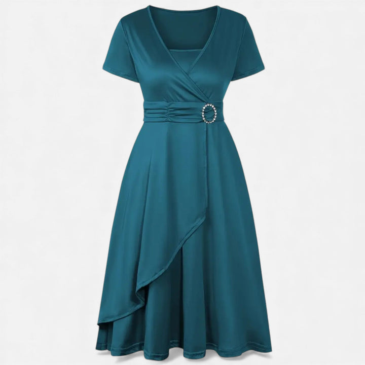Valantomode | Women’s V-Neck Evening Dress with short sleeves