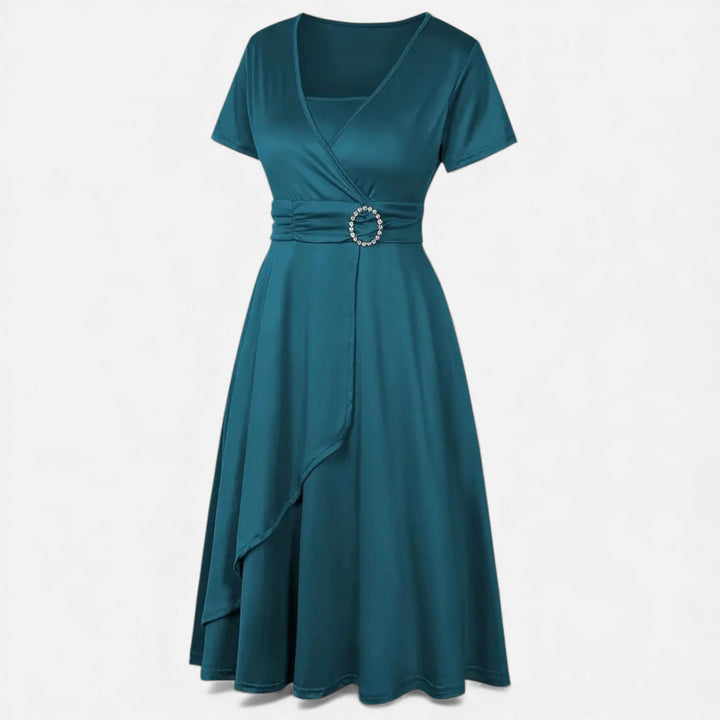Valantomode | Women’s V-Neck Evening Dress with short sleeves