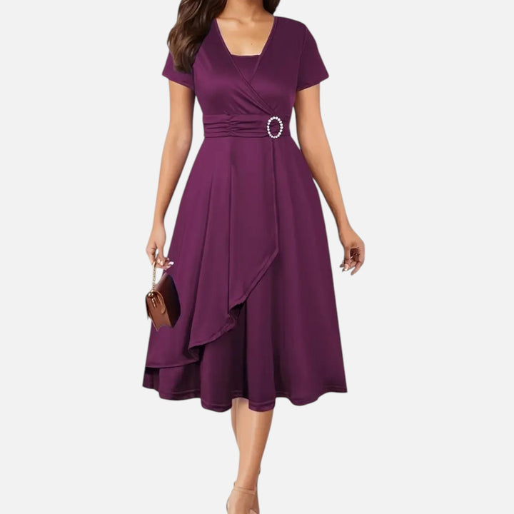 Valantomode | Women’s V-Neck Evening Dress with short sleeves