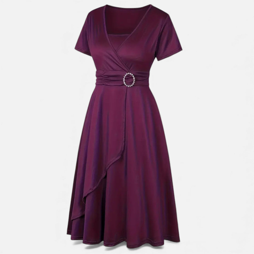 Valantomode | Women’s V-Neck Evening Dress with short sleeves