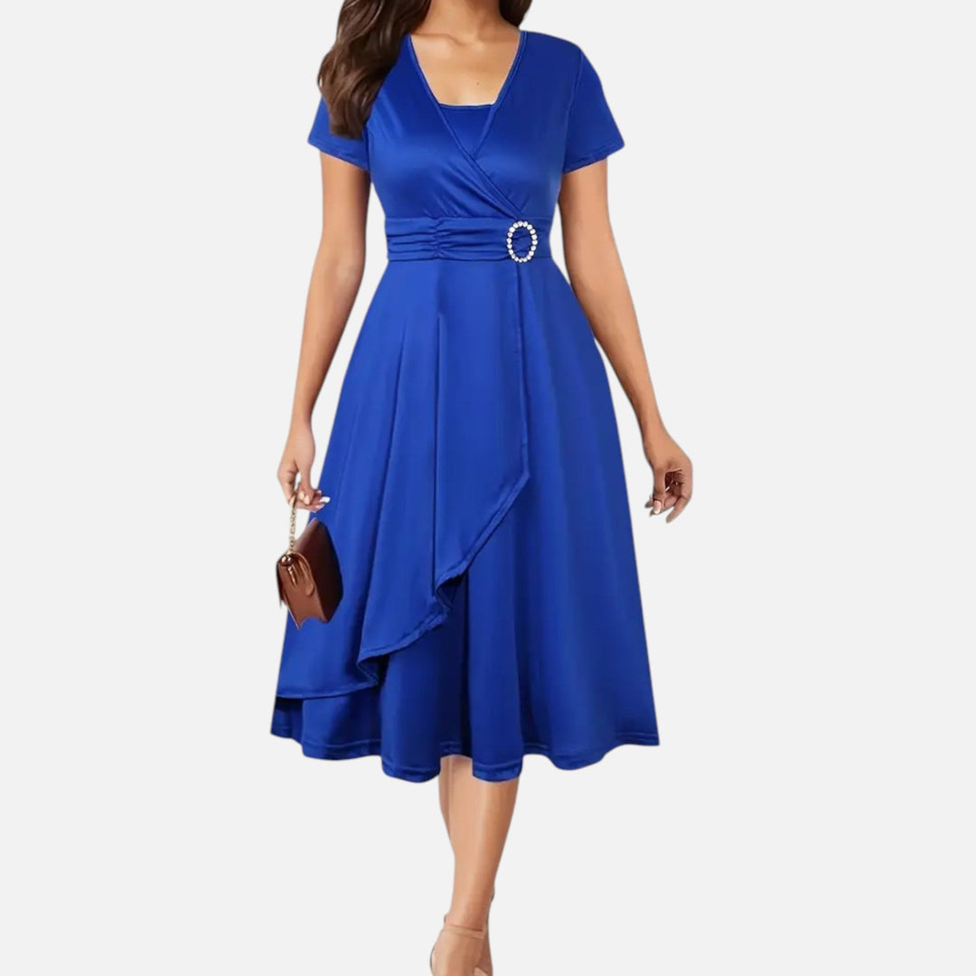 Valantomode | Women’s V-Neck Evening Dress with short sleeves