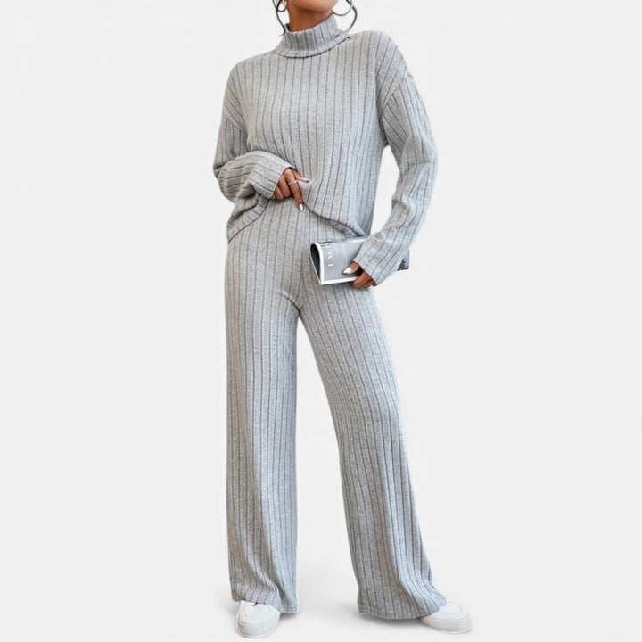 Valantomode | Women’s Striped Turtleneck Suit – Linear Authority & Monolithic Presence