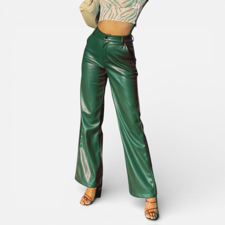 Valantomode | Women’s Faux Leather Straight-Leg Pants with Zipper Fly