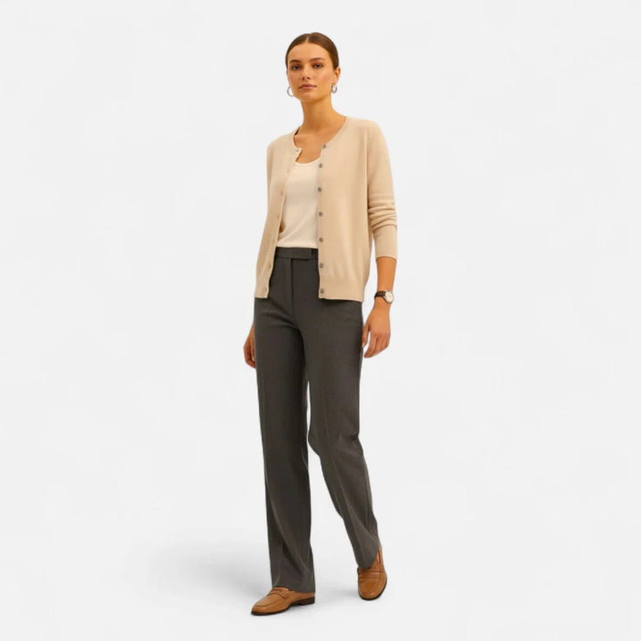 Valantomode | Women’s Knit Cardigan with Round Neck – Timeless Layering Essential
