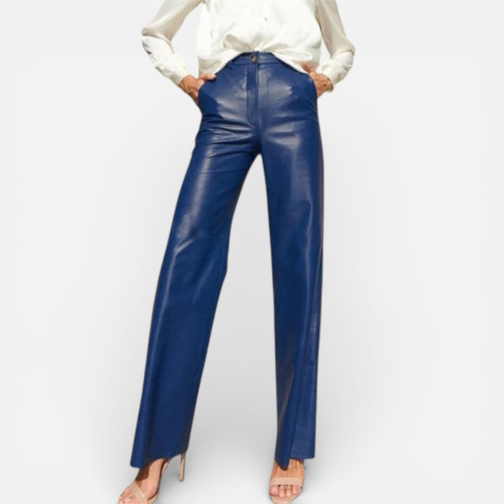 Valantomode | Women’s Faux Leather Straight-Leg Pants with Zipper Fly