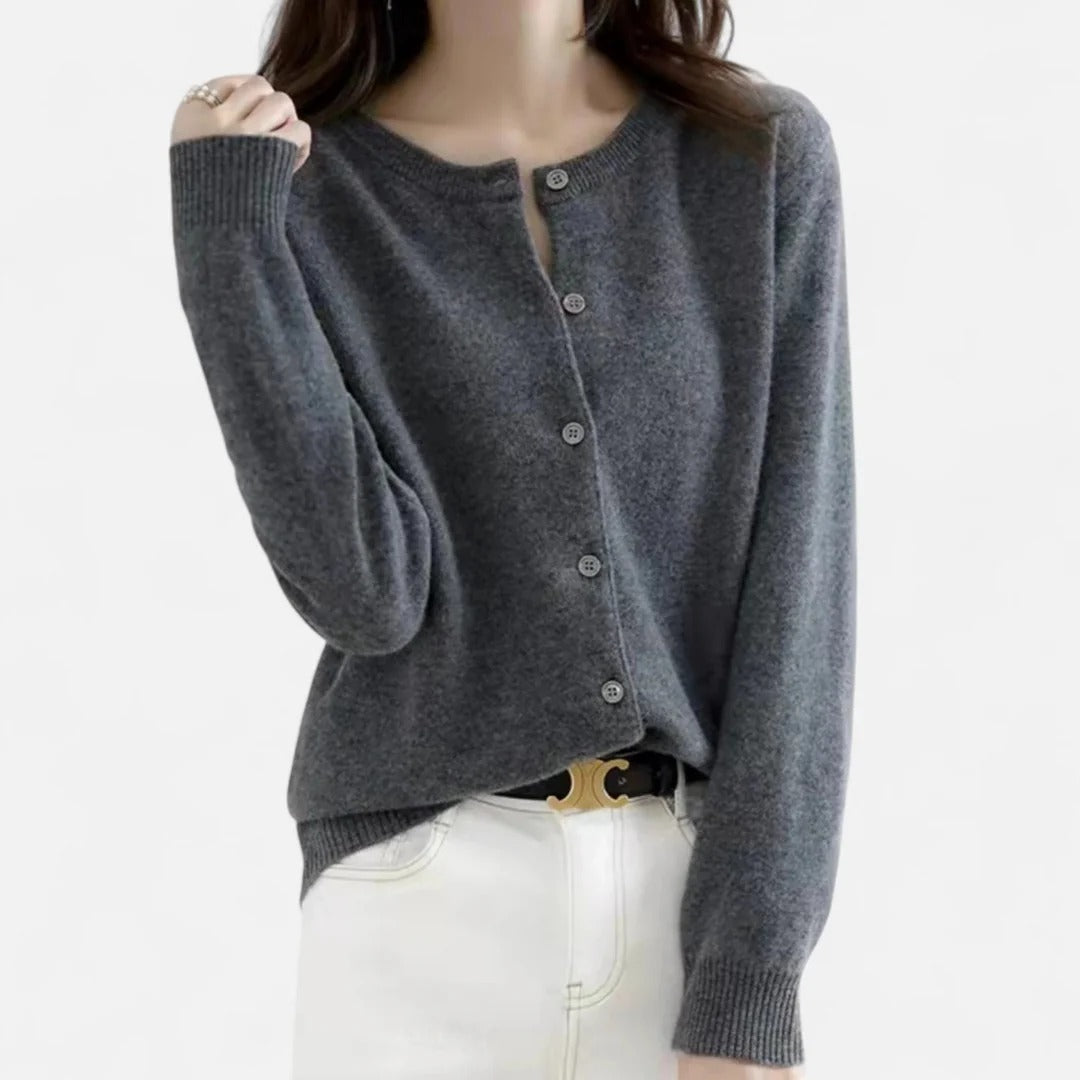 Valantomode | Women’s Knit Cardigan with Round Neck – Timeless Layering Essential