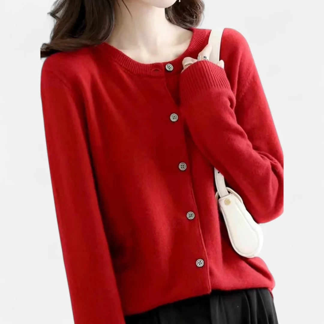 Valantomode | Women’s Knit Cardigan with Round Neck – Timeless Layering Essential