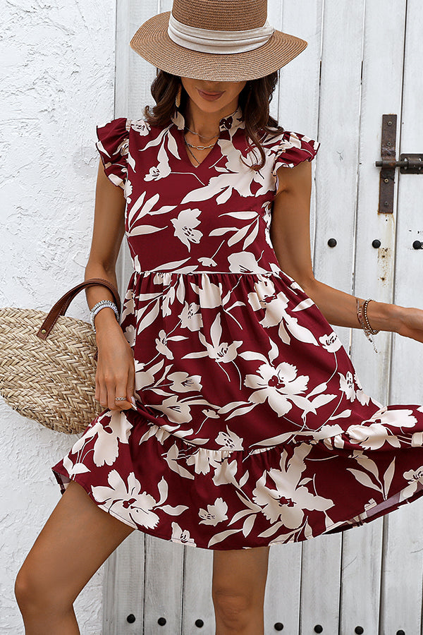 Valantomode | Chic Floral Ruffle Hem Mini Dress for Effortless Style