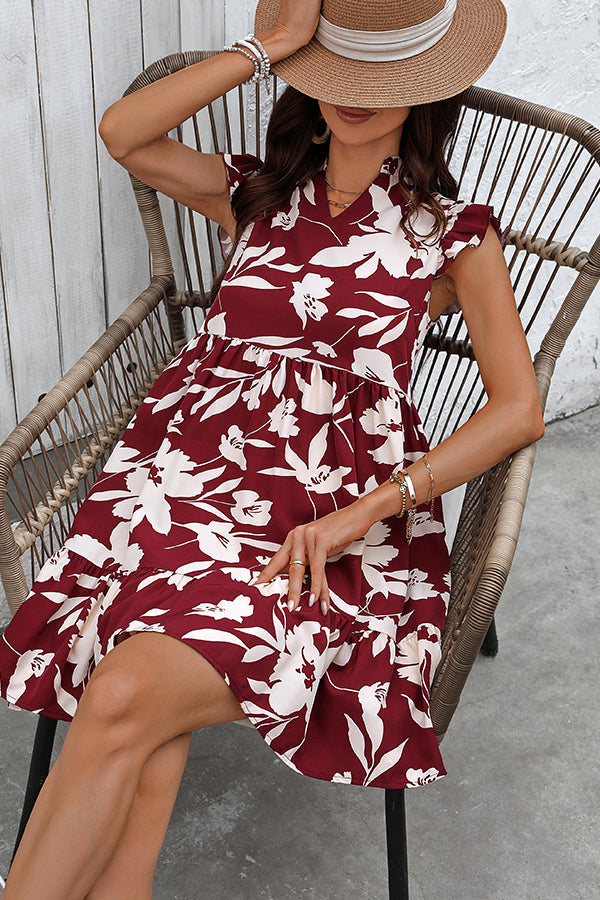 Valantomode | Chic Floral Ruffle Hem Mini Dress for Effortless Style