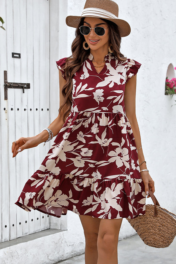 Valantomode | Chic Floral Ruffle Hem Mini Dress for Effortless Style
