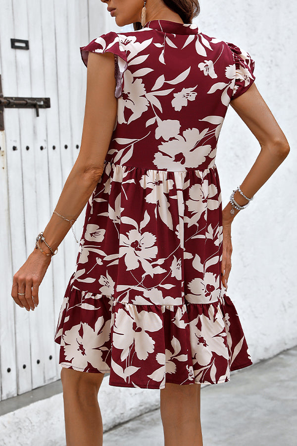 Valantomode | Chic Floral Ruffle Hem Mini Dress for Effortless Style