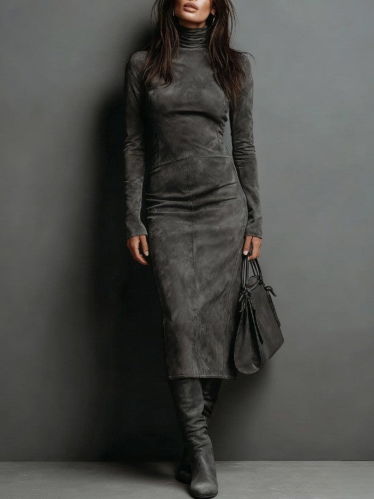 Valantomode | Chic Suede Midi Dress Perfect for Fall Evenings Out