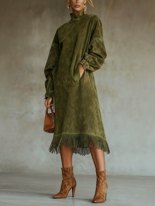 Valantomode | Stylish Suede Fringe Dress for Trendy Night Out