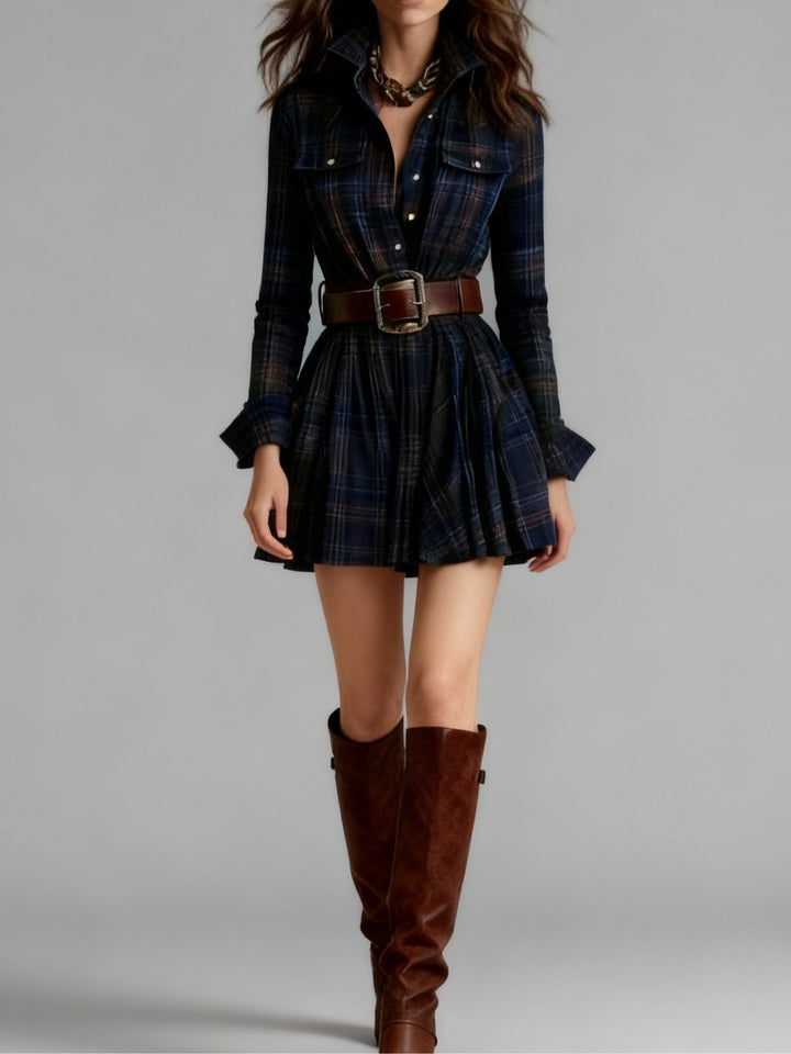 Valantomode | Chic Red and Brown Plaid Mini Dress for Trendy Outfits