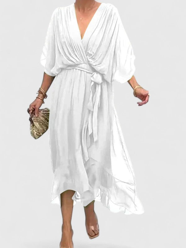 Valantomode | Chic V Neck Dress for Effortless Day to Night Style