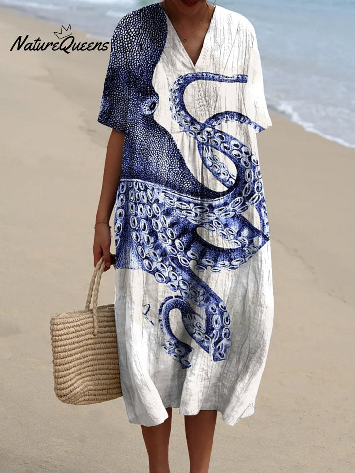 Valantomode | Chic Sea Snail Print Dress for Trendy Summer Days