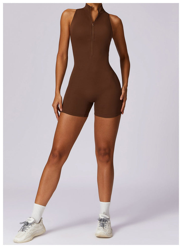 Valantomode | Zip-Up Sleeveless Athletic Shaping Jumpsuit