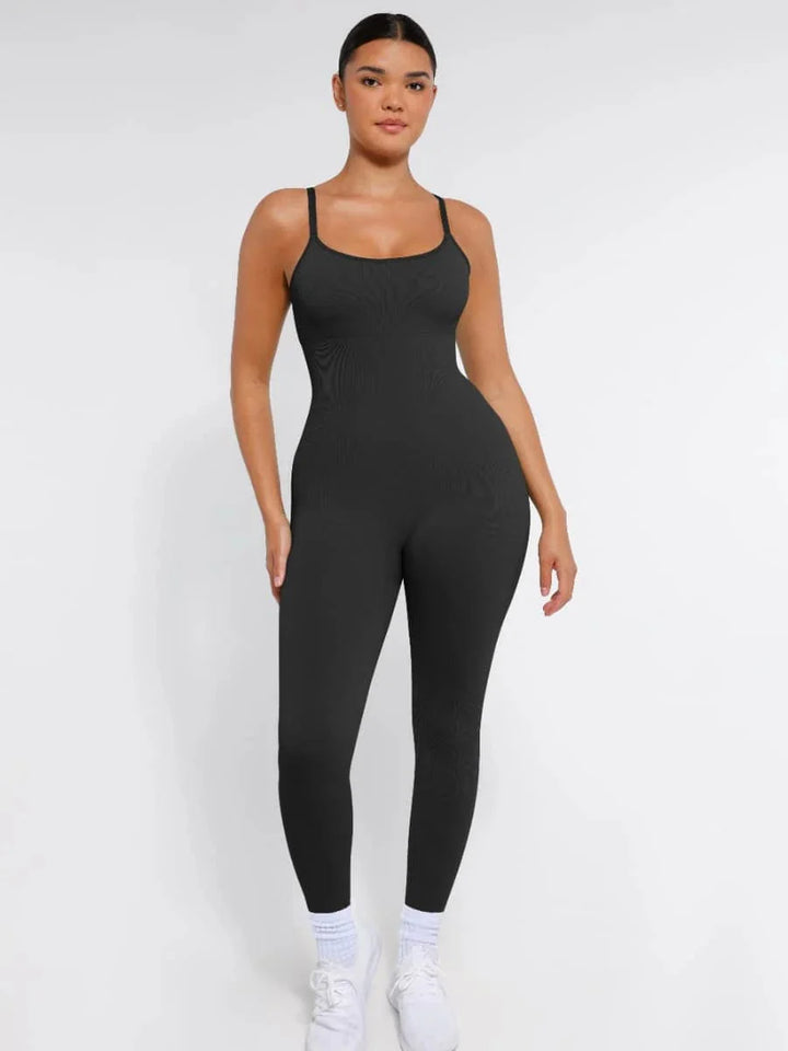 Valantomode | Ribbed Plus Size Bodycon Jumpsuit Shaper with Removable Padding
