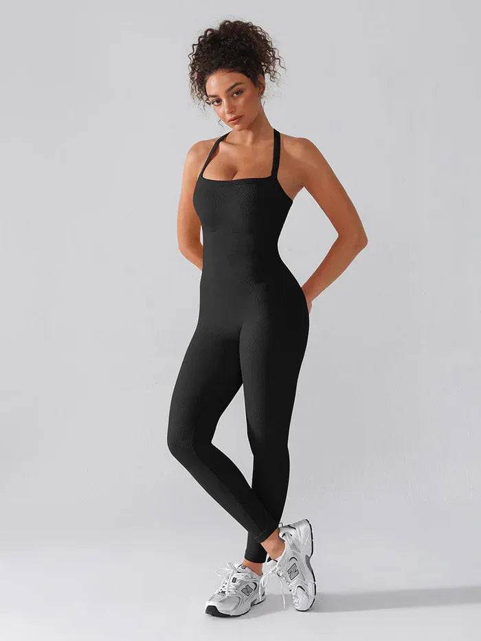 Valantomode | Seamless Yoga Bodysuit with Built-in Bra and Sculpted Butterfly Back