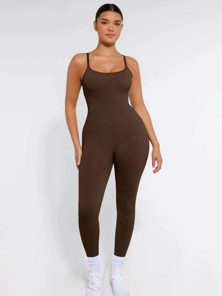 Valantomode | Ribbed Plus Size Bodycon Jumpsuit Shaper with Removable Padding