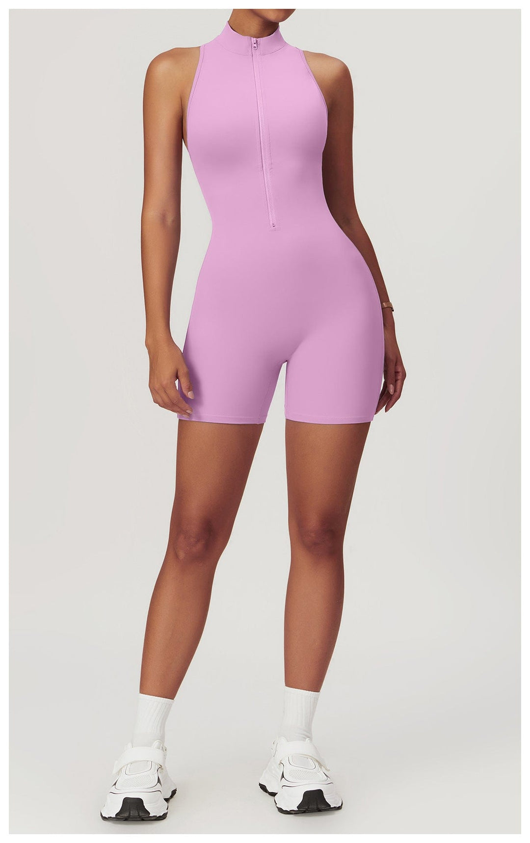 Valantomode | Zip-Up Sleeveless Athletic Shaping Jumpsuit