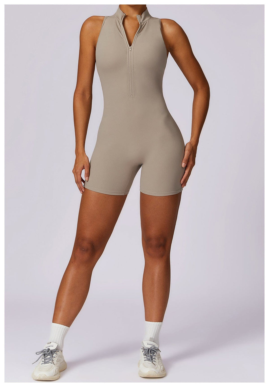 Valantomode | Zip-Up Sleeveless Athletic Shaping Jumpsuit