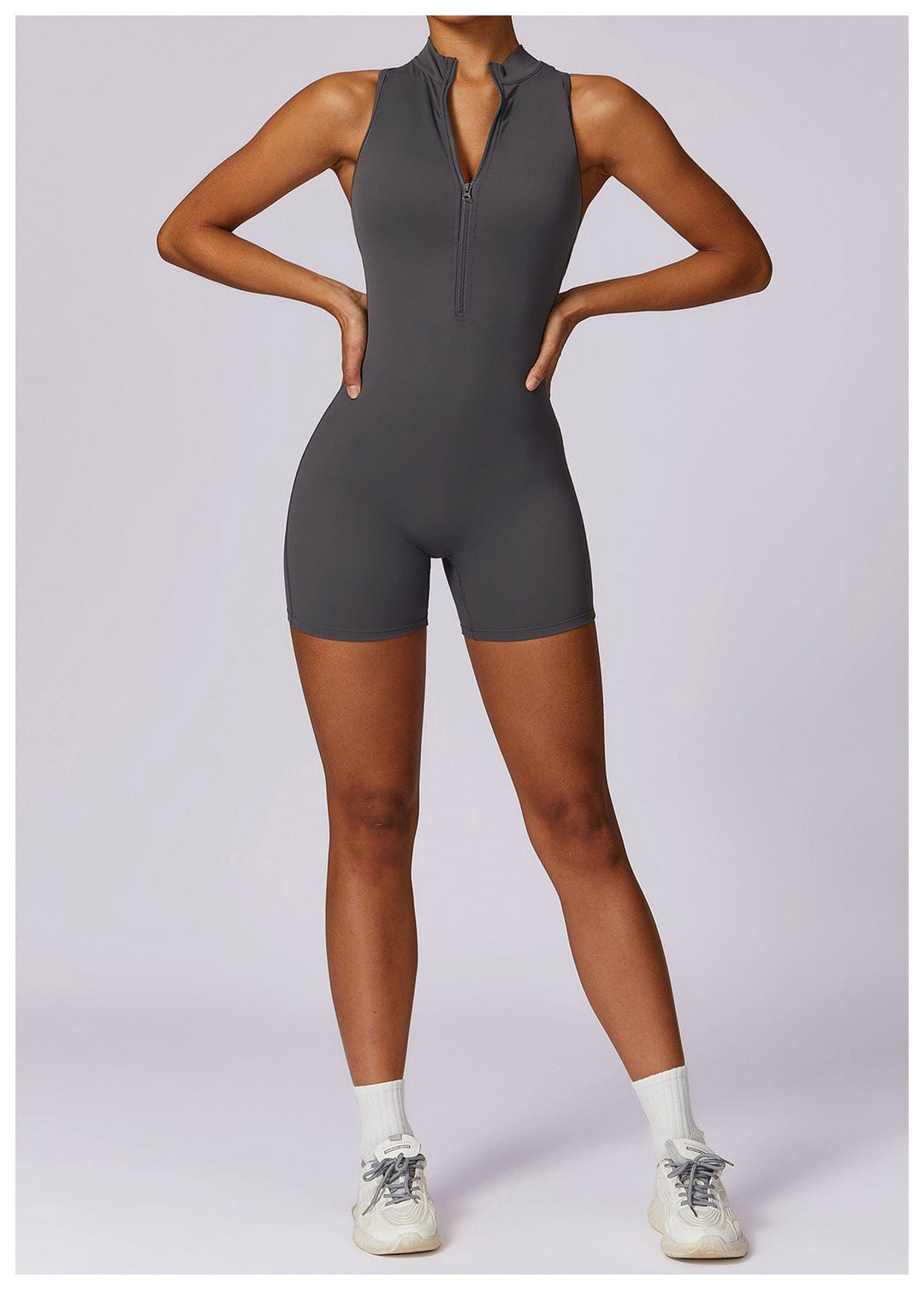 Valantomode | Zip-Up Sleeveless Athletic Shaping Jumpsuit