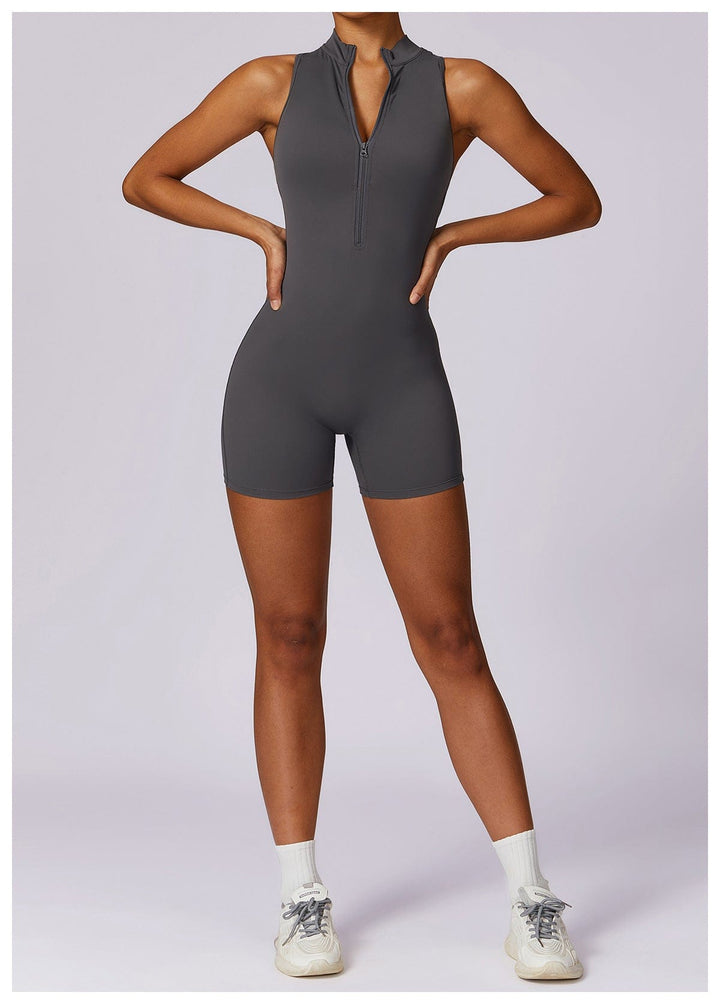 Valantomode | Zip-Up Sleeveless Athletic Shaping Jumpsuit