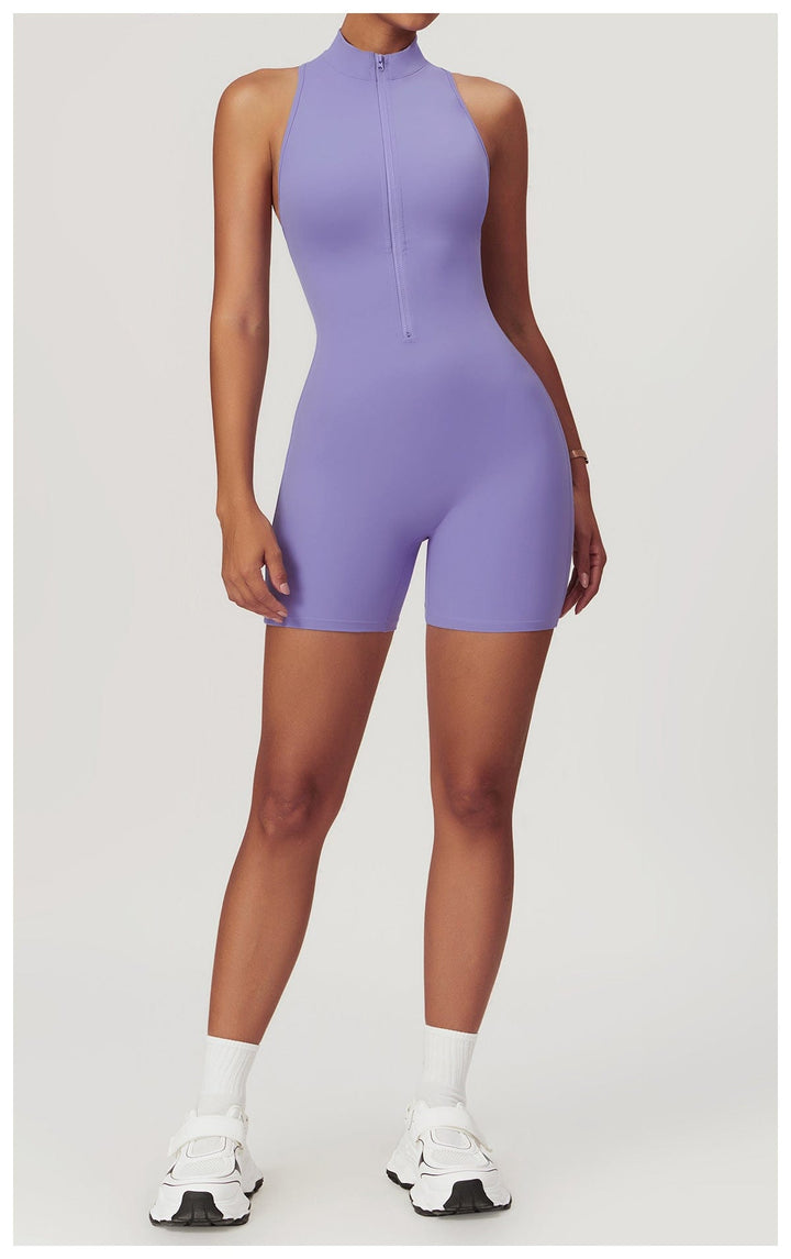 Valantomode | Zip-Up Sleeveless Athletic Shaping Jumpsuit