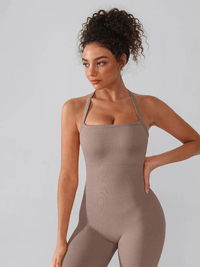 Valantomode | Seamless Yoga Bodysuit with Built-in Bra and Sculpted Butterfly Back