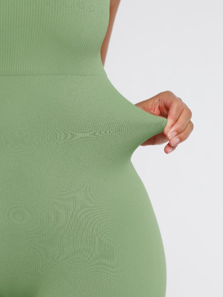 Valantomode | Ribbed Plus Size Bodycon Jumpsuit Shaper with Removable Padding