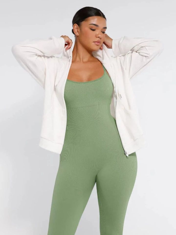 Valantomode | Ribbed Plus Size Bodycon Jumpsuit Shaper with Removable Padding