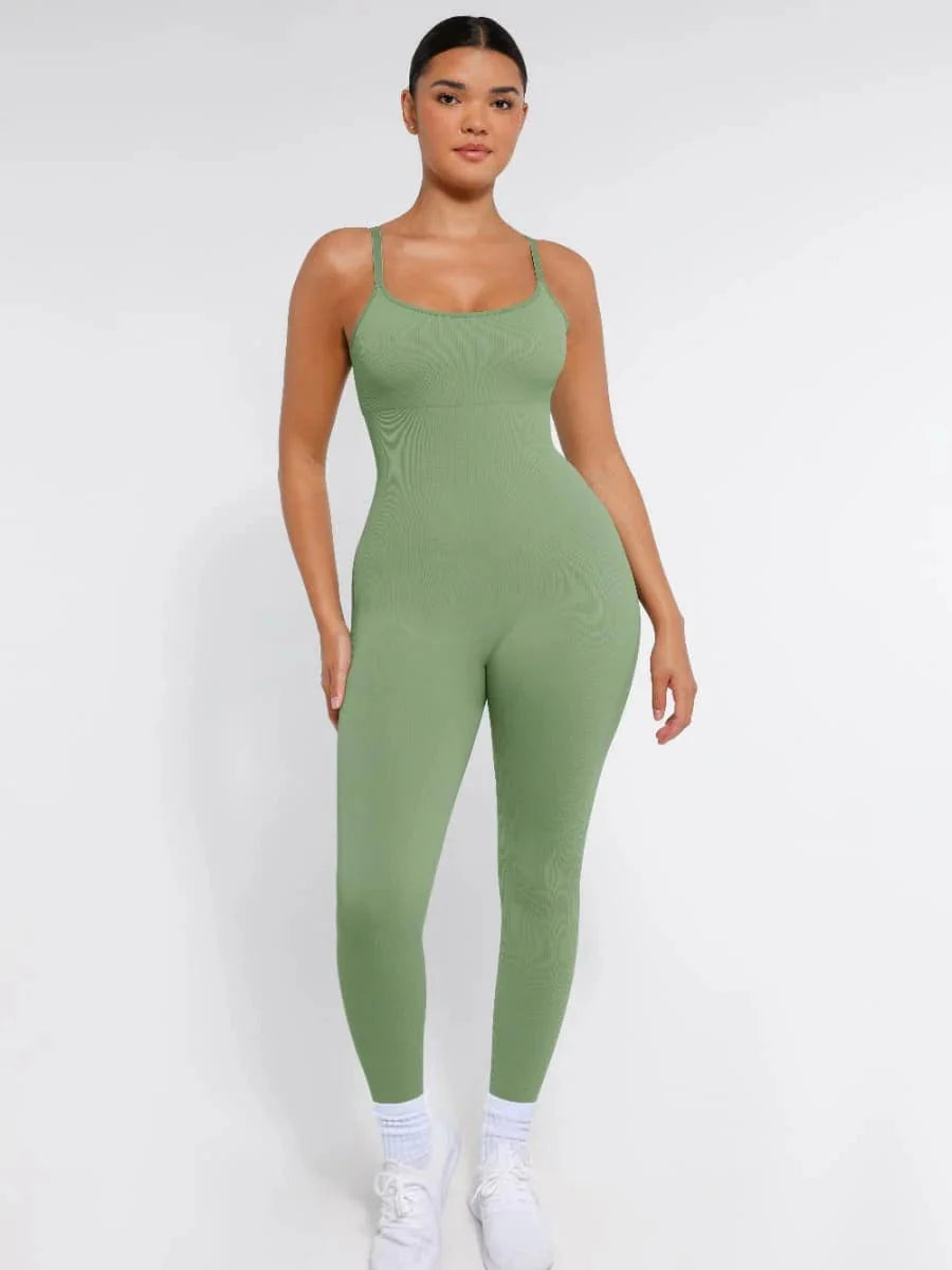 Valantomode | Ribbed Plus Size Bodycon Jumpsuit Shaper with Removable Padding