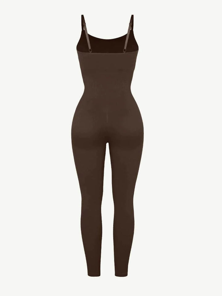Valantomode | Ribbed Plus Size Bodycon Jumpsuit Shaper with Removable Padding
