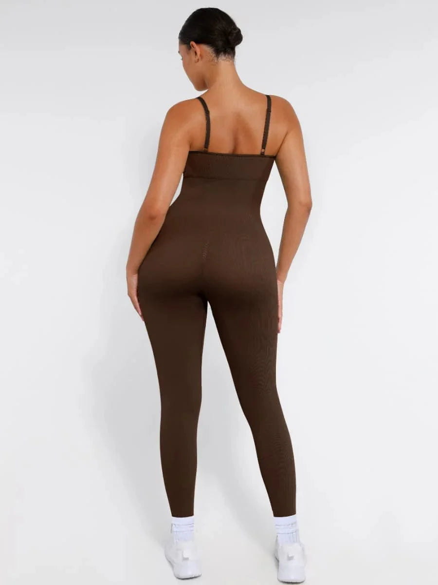 Valantomode | Ribbed Plus Size Bodycon Jumpsuit Shaper with Removable Padding
