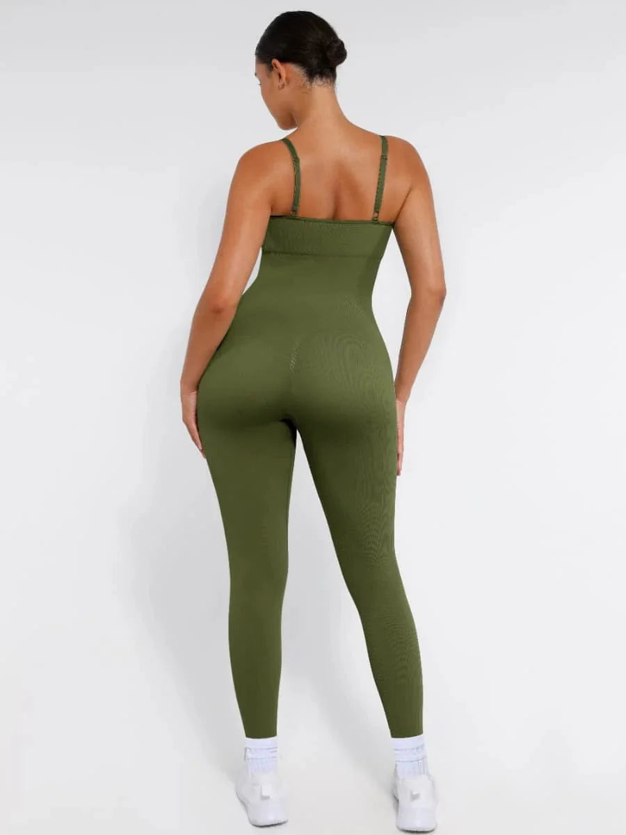 Valantomode | Ribbed Plus Size Bodycon Jumpsuit Shaper with Removable Padding