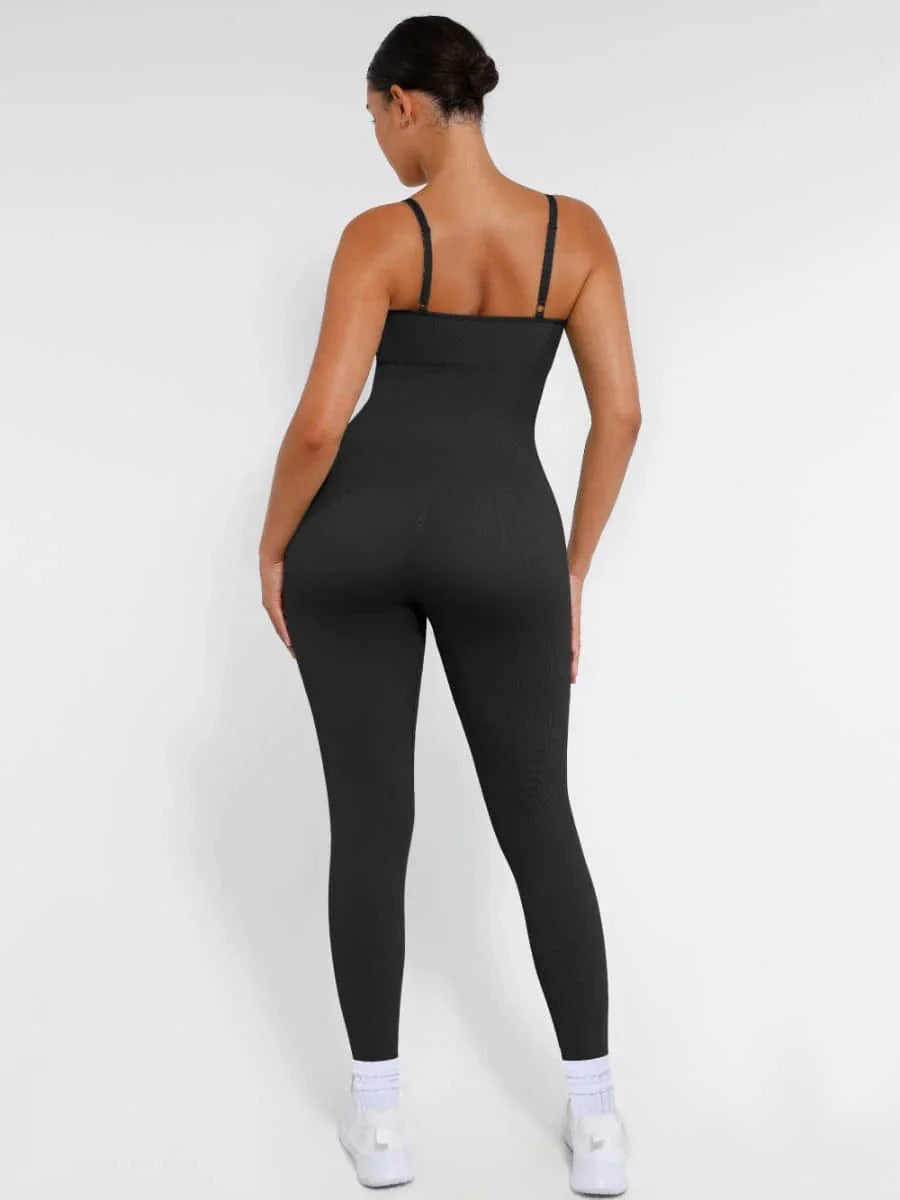 Valantomode | Ribbed Plus Size Bodycon Jumpsuit Shaper with Removable Padding