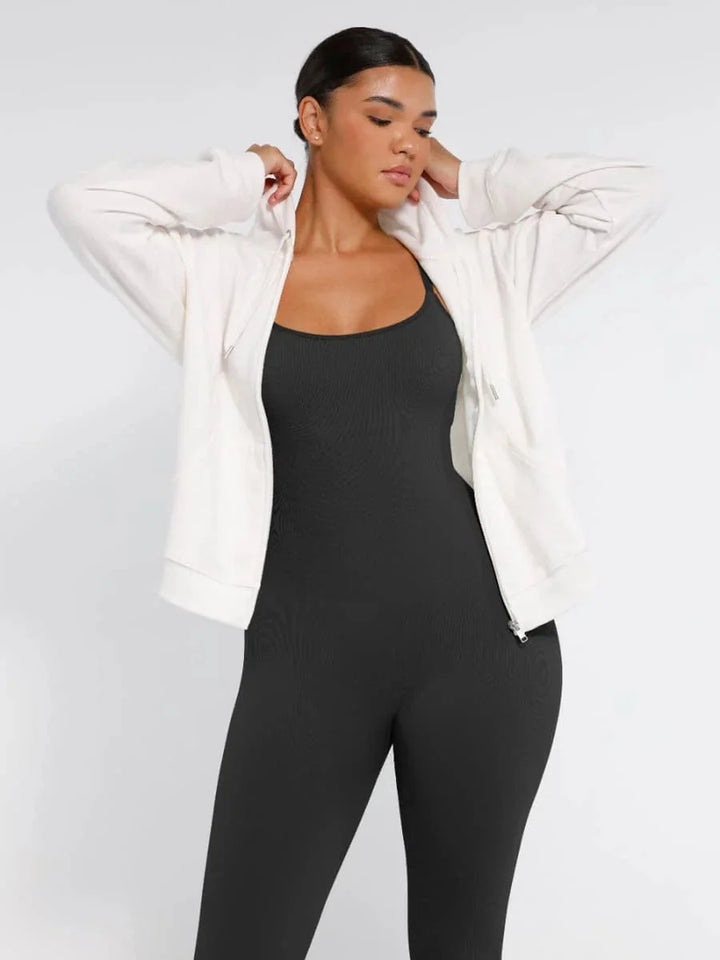 Valantomode | Ribbed Plus Size Bodycon Jumpsuit Shaper with Removable Padding