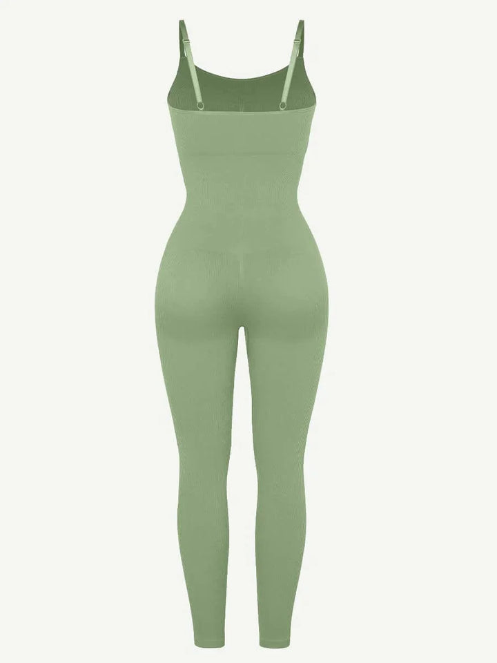 Valantomode | Ribbed Plus Size Bodycon Jumpsuit Shaper with Removable Padding
