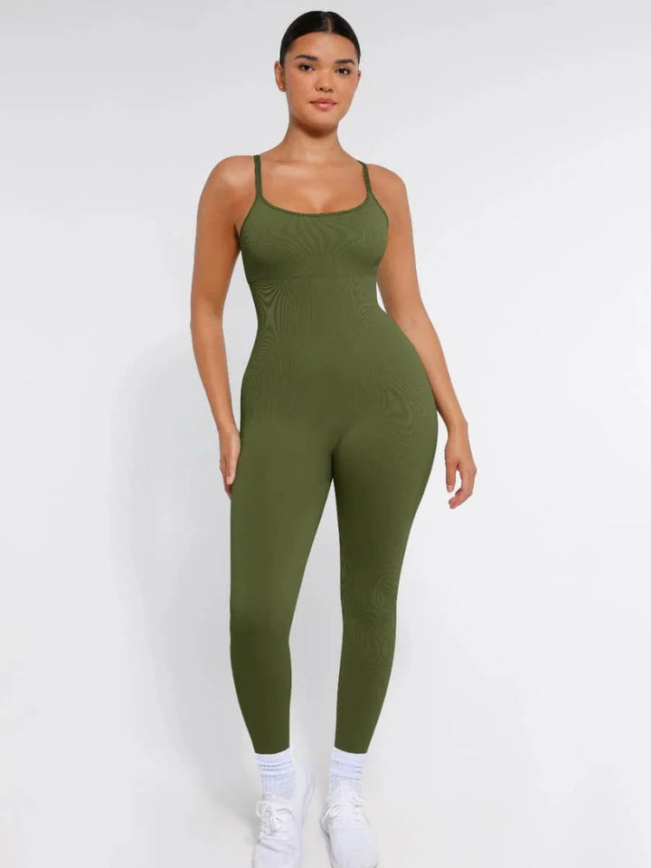 Valantomode | Ribbed Plus Size Bodycon Jumpsuit Shaper with Removable Padding