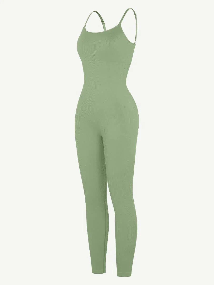Valantomode | Ribbed Plus Size Bodycon Jumpsuit Shaper with Removable Padding
