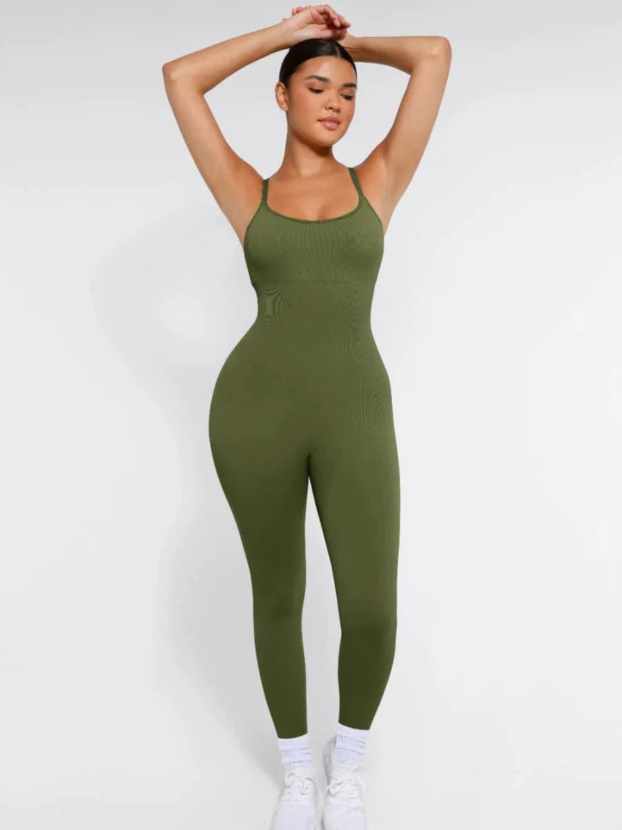 Valantomode | Ribbed Plus Size Bodycon Jumpsuit Shaper with Removable Padding