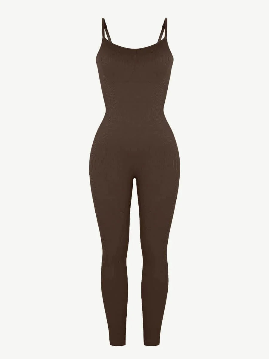 Valantomode | Ribbed Plus Size Bodycon Jumpsuit Shaper with Removable Padding