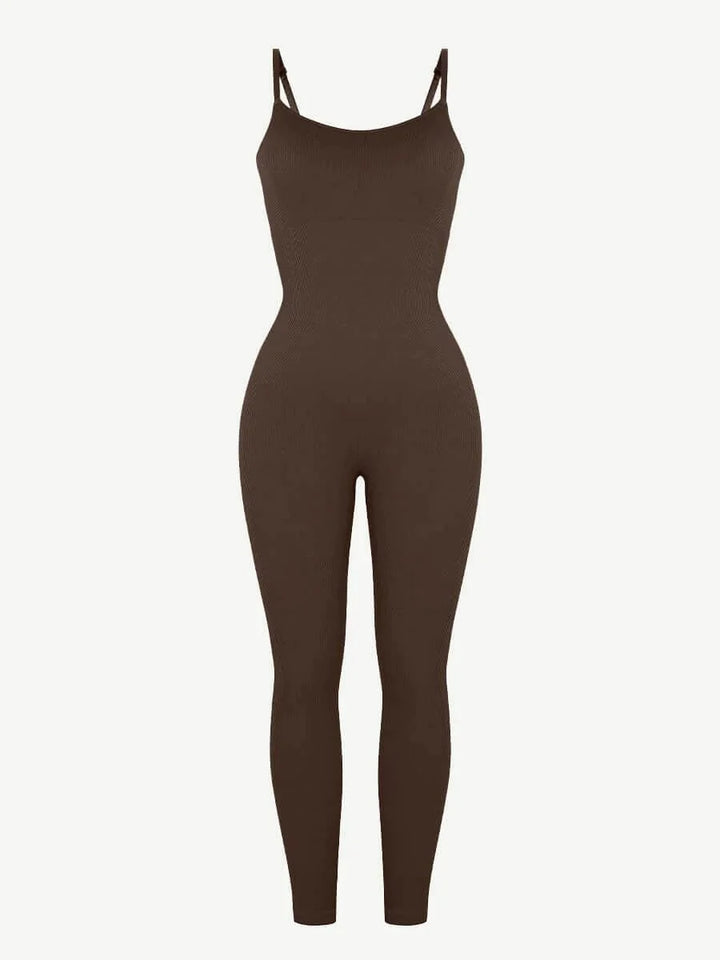 Valantomode | Ribbed Plus Size Bodycon Jumpsuit Shaper with Removable Padding