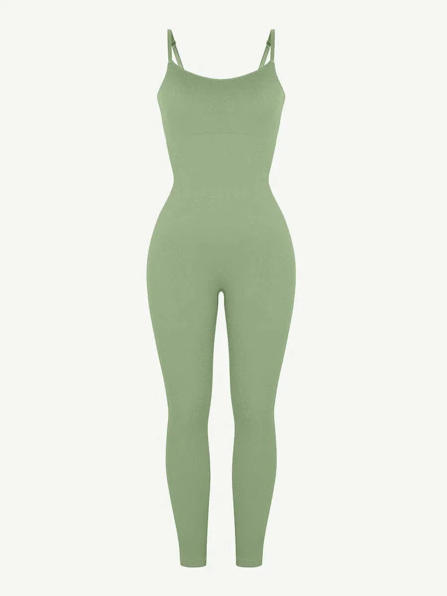 Valantomode | Ribbed Plus Size Bodycon Jumpsuit Shaper with Removable Padding